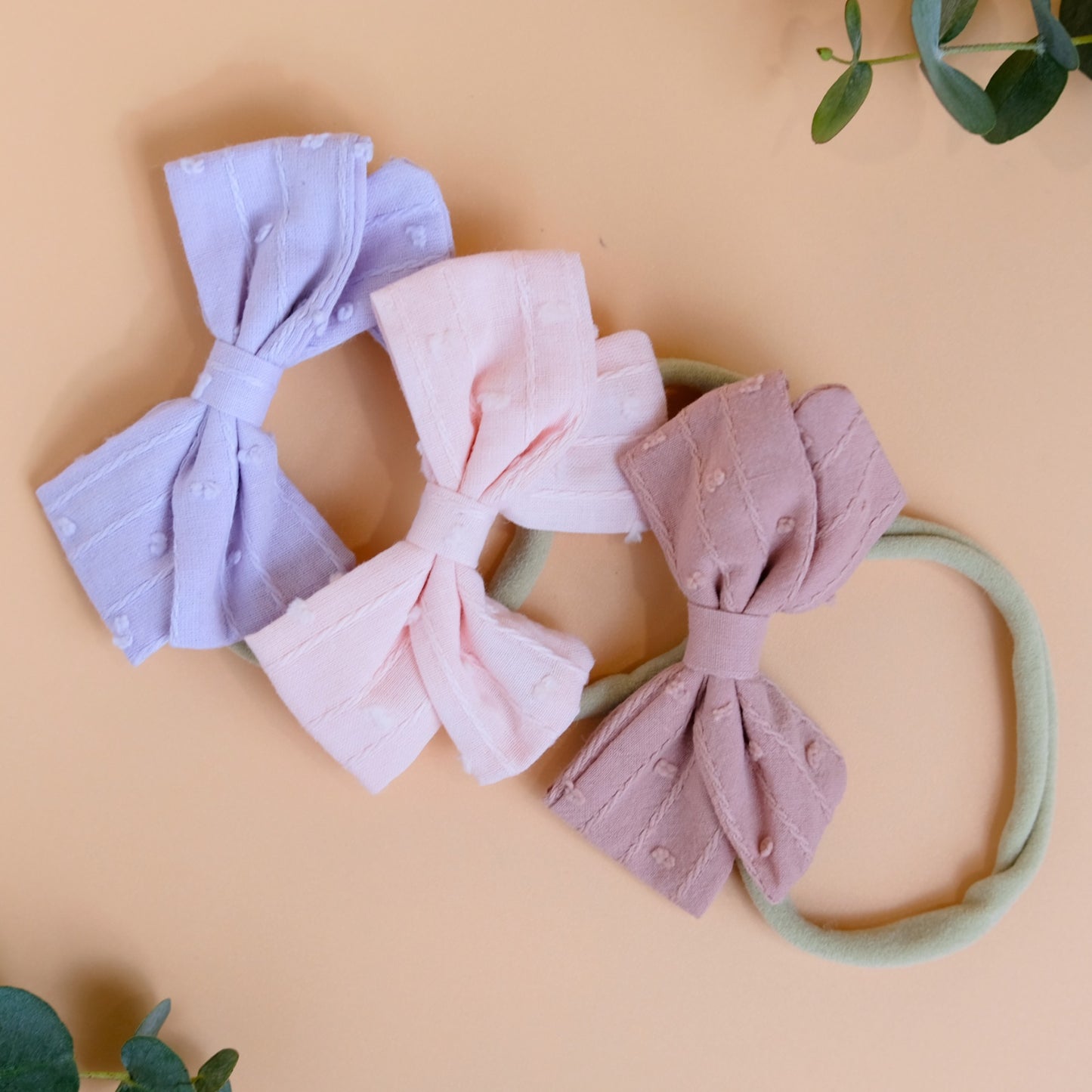 Embroidered Bow Baby Headbands - Set of Three