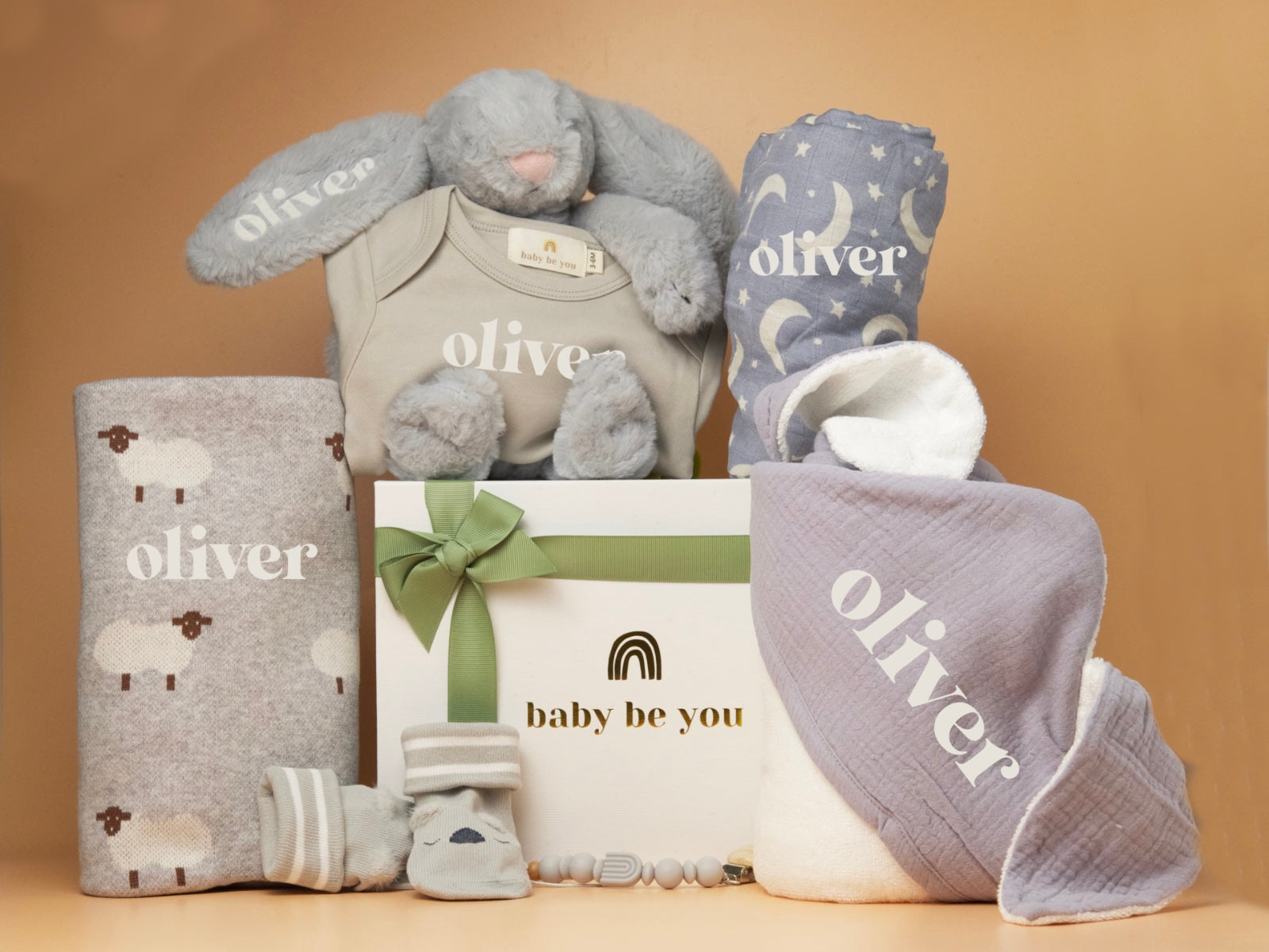 Premium Personalised Baby Girl and Boy Gift Set in Cloud Baby