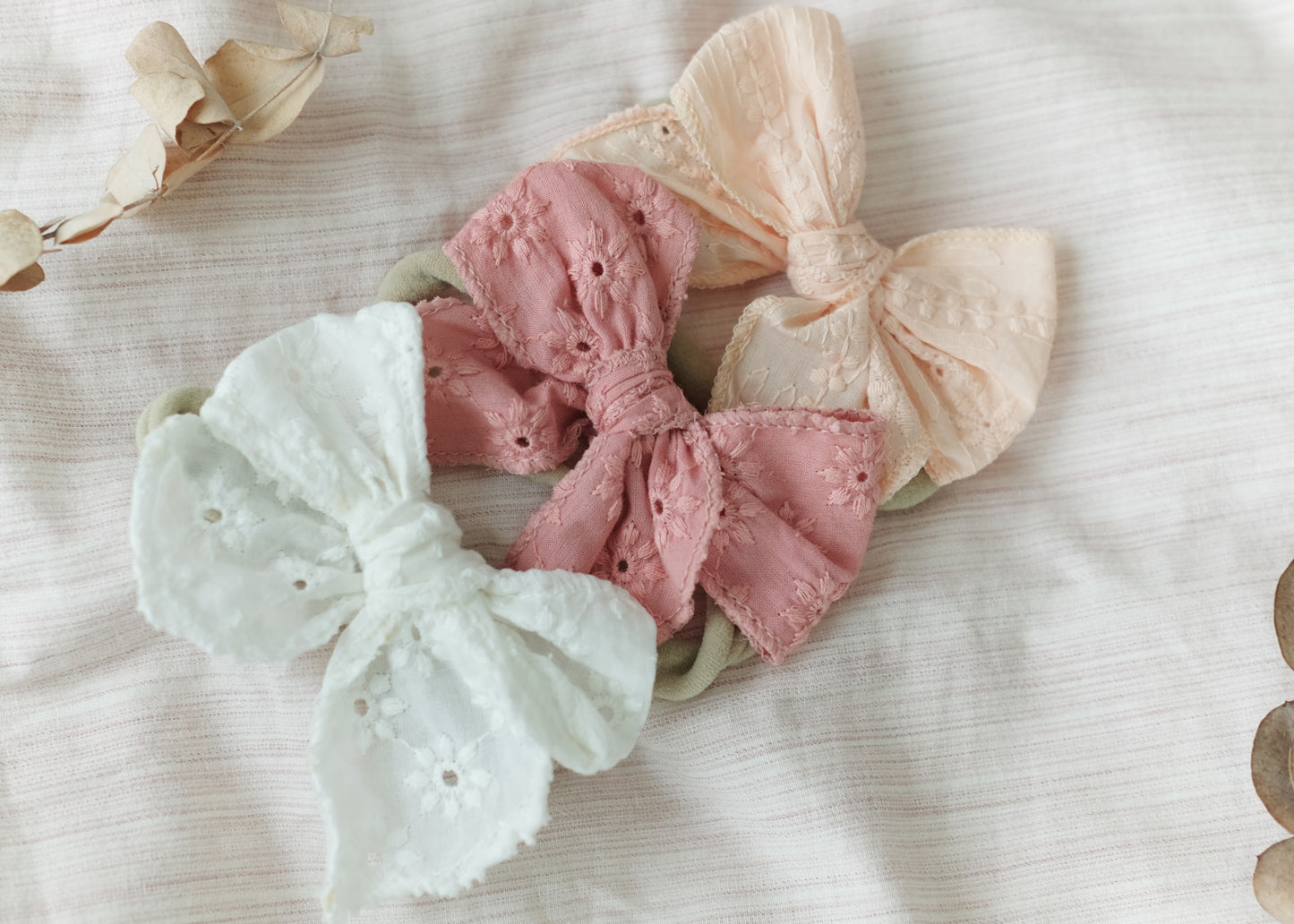 Embroidered Bow Baby Headbands - Set of Three