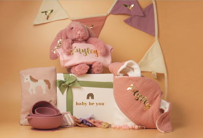 Celebrate Deluxe Safari Baby Gift Set for Baby Girl in Wild Rose & Blush