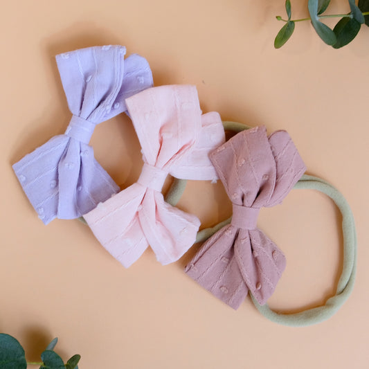 Embroidered Bow Baby Headbands - Set of Three