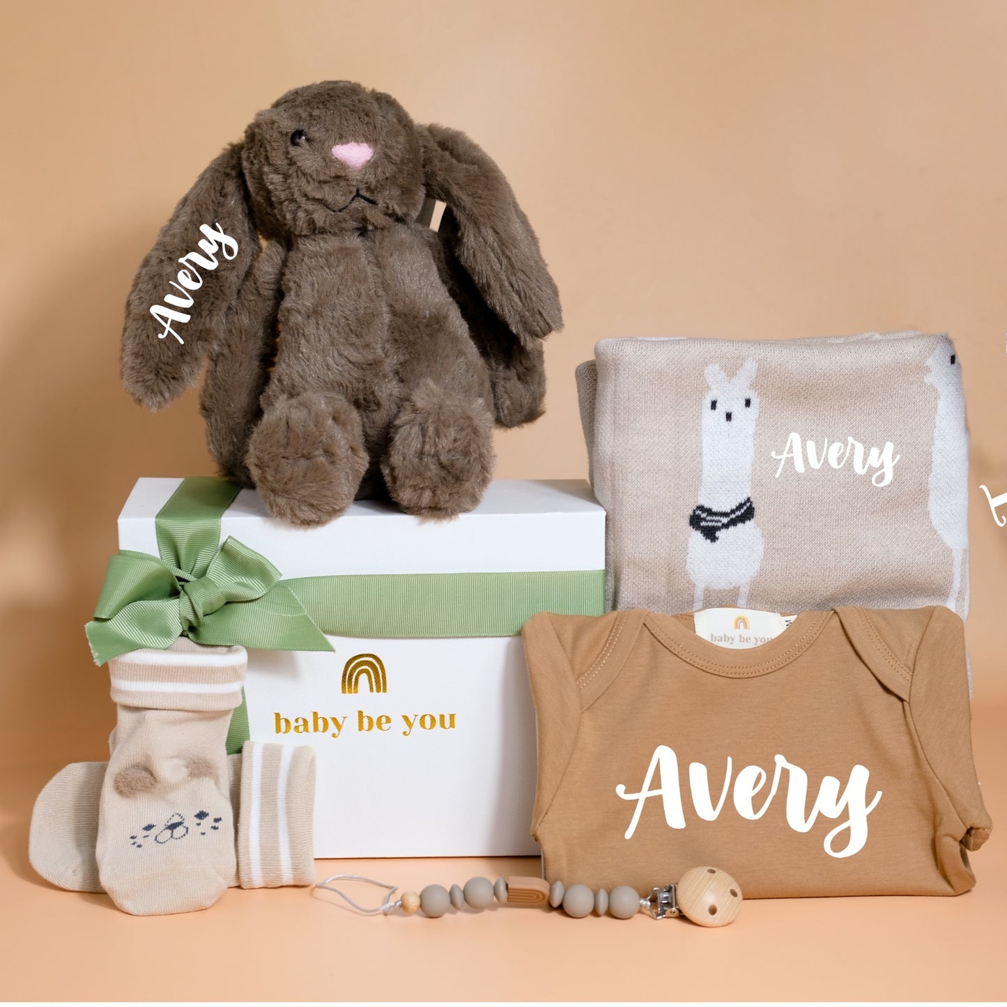 Baby Essentials Personalised Baby Gift Set in Oatmeal