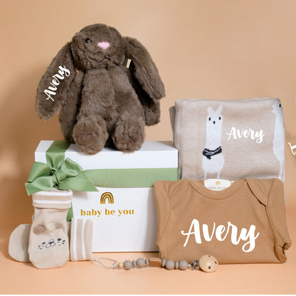 Baby Essentials Personalised Baby Gift Set in Oatmeal