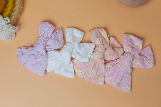 Add-On Embroidered Pastel Bow Hair Clips - Set of Four