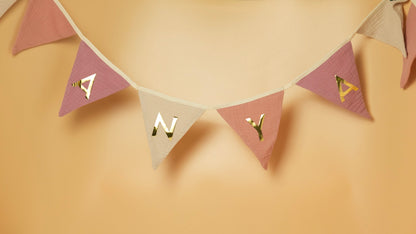 Baby Name Garland Bunting in Organic Muslin - Wild Rose
