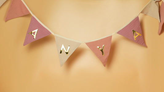 Baby Name Garland Bunting in Organic Muslin - Wild Rose