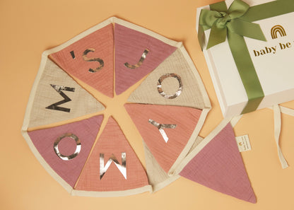 Baby Name Garland Bunting in Organic Muslin - Wild Rose