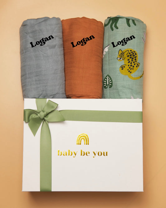 Bundle of Joy Bamboo Swaddle Baby Gift Set of Three - Safari