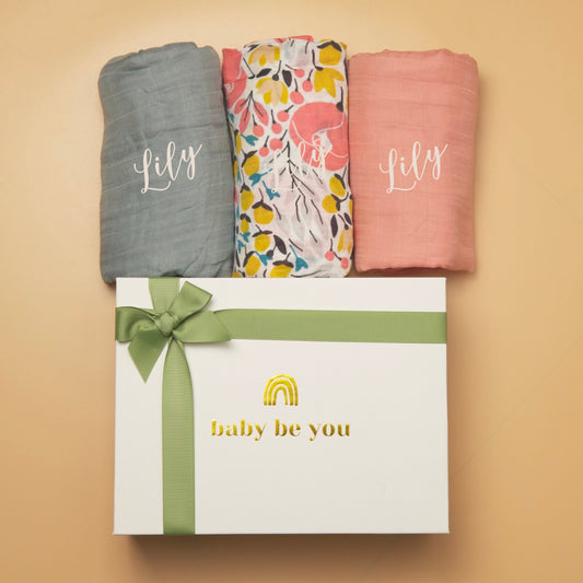 Bundle of Joy Bamboo Swaddle Baby Gift Set of Three - Blooming Garden