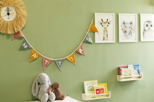 Baby Name Garland Bunting in Organic Muslin - Safari