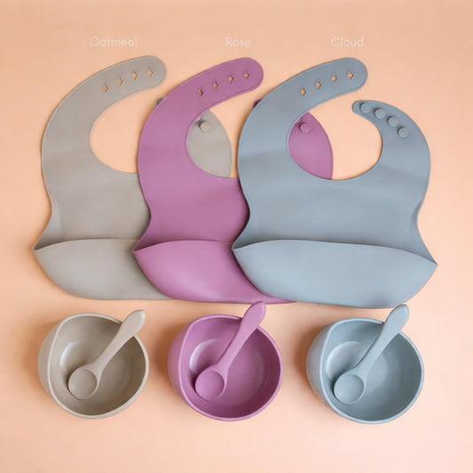 Silicone Suction Bowl, Spoon, and Bib Baby Feeding Set